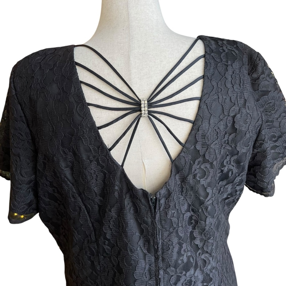 A S Elliot black lace cocktail dress with back rhinestone back accents size 24